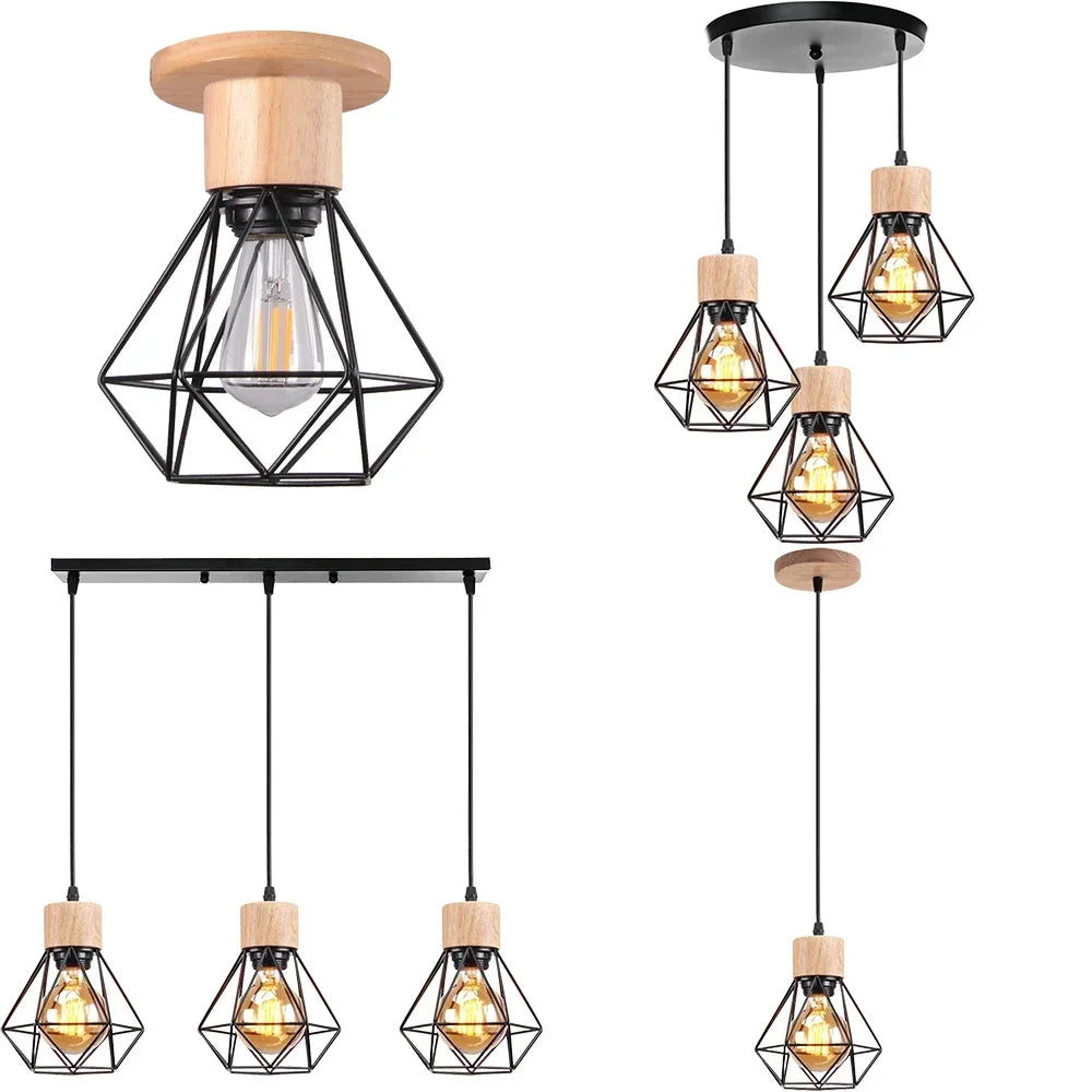 Suspension cage en métal et bois installée au plafond