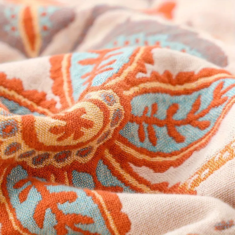 Bohemian Floral Patterned Blanket with Fringes