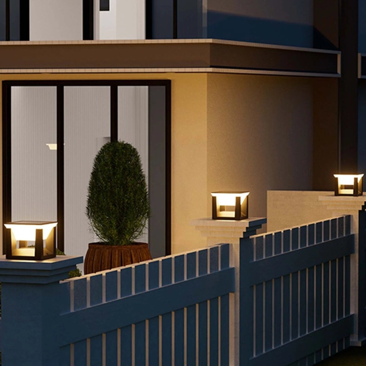 مصباح شمسي خارجي يعمل بالطاقة الشمسية - شكل مربع وطلاء حديث