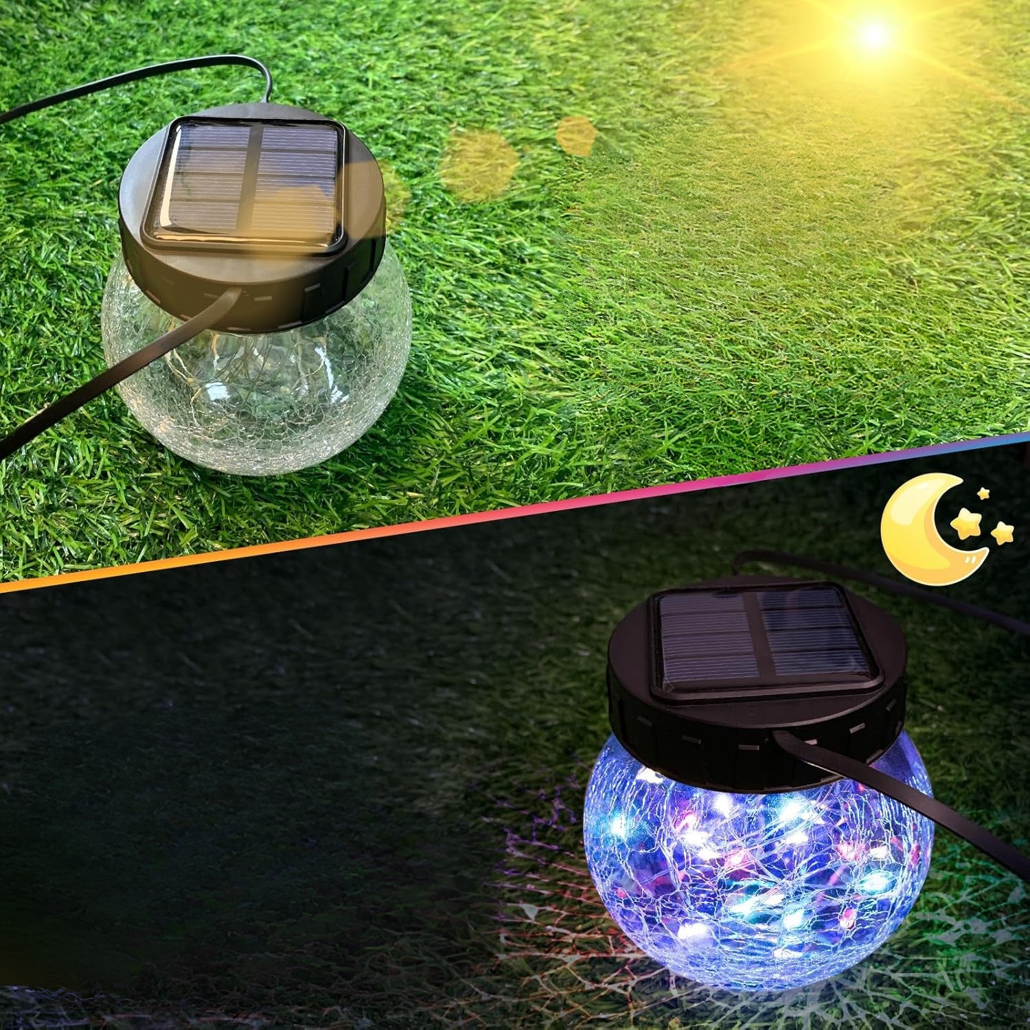 Lanterne Solaire Suspendue — Élégance En Verre Craquelé