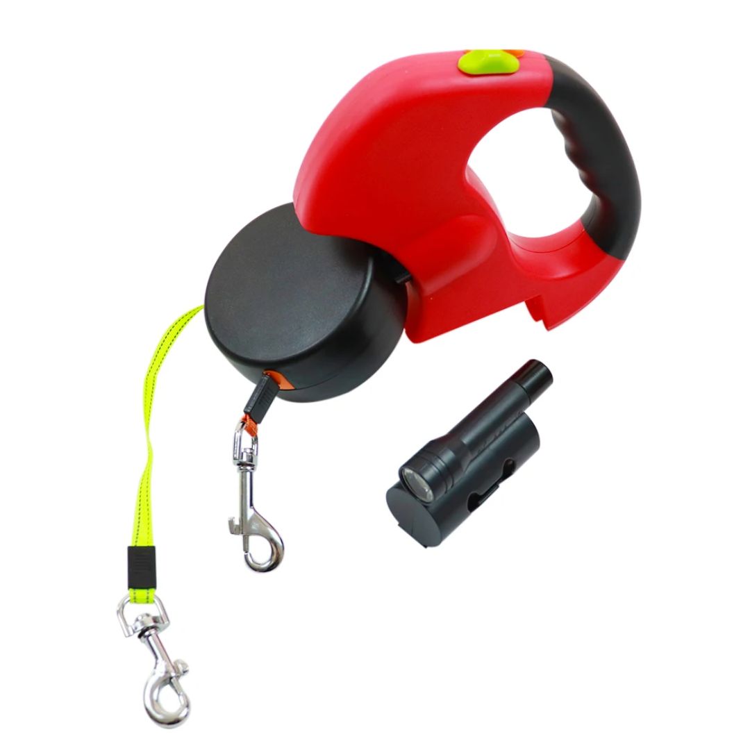 Skládací vodítko pro psy – S LED lampou a dávkovačem sáčků