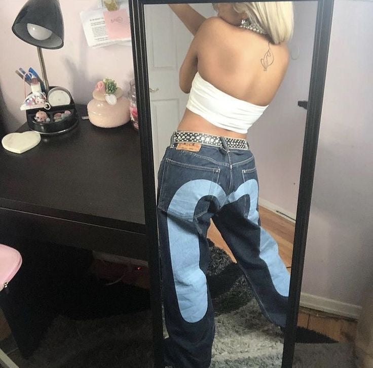 Nina | Pantalon Mode – Coupe Droite Et Motif Cœur Contrasté