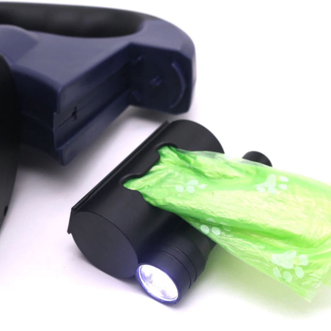 Skládací vodítko pro psy – S LED lampou a dávkovačem sáčků