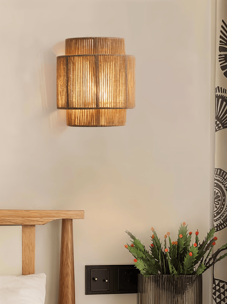 Rattan Wall Lamp With Hemp Rope Shade - Natural Light & Authentic Charm