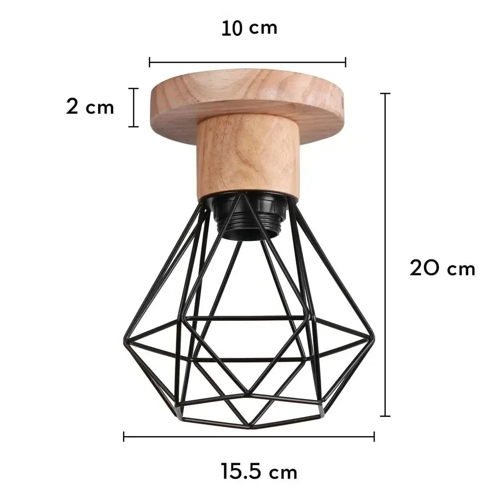 Suspension Cage Métal et Bois Style Vintage Industriel