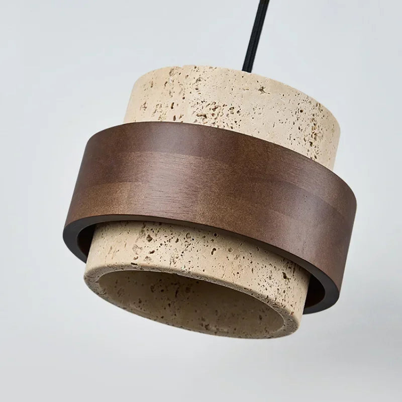 Suspension LED en Pierre et Bois Couleur Noyer Rétro