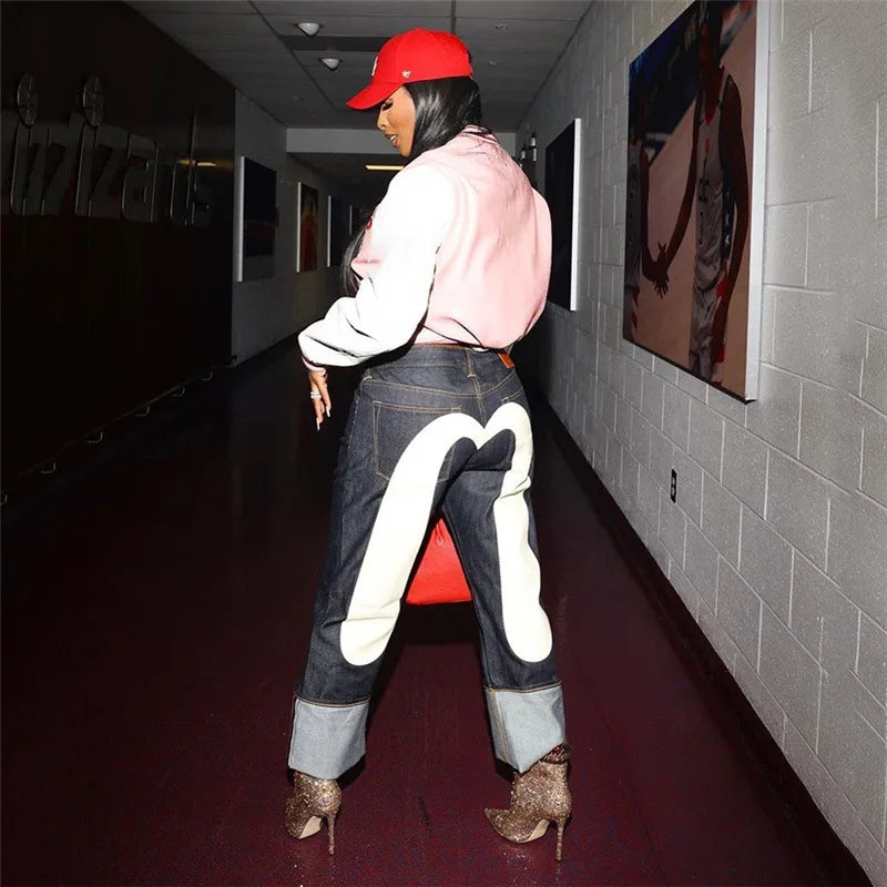 Nina | Pantalon Mode – Coupe Droite Et Motif Cœur Contrasté