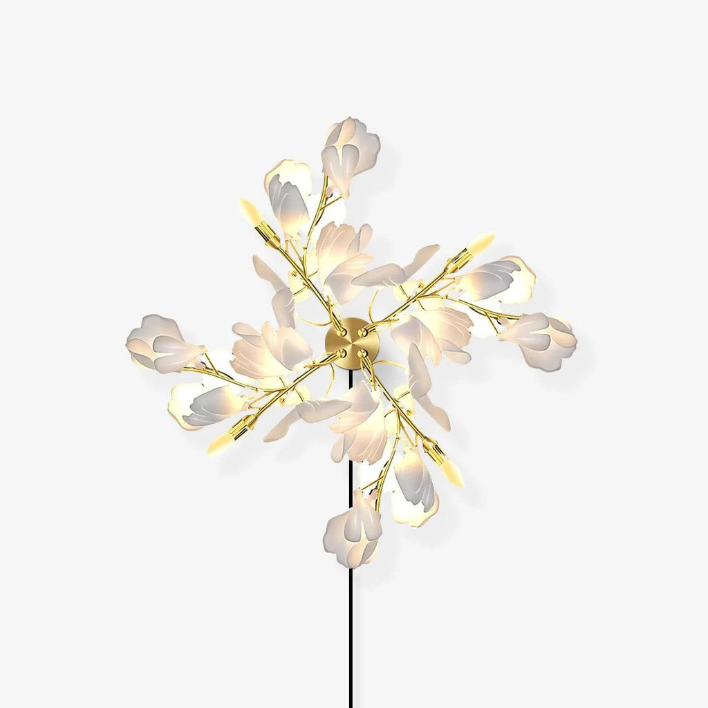 Candeeiro de parede floral - elegância dourada e luz suave