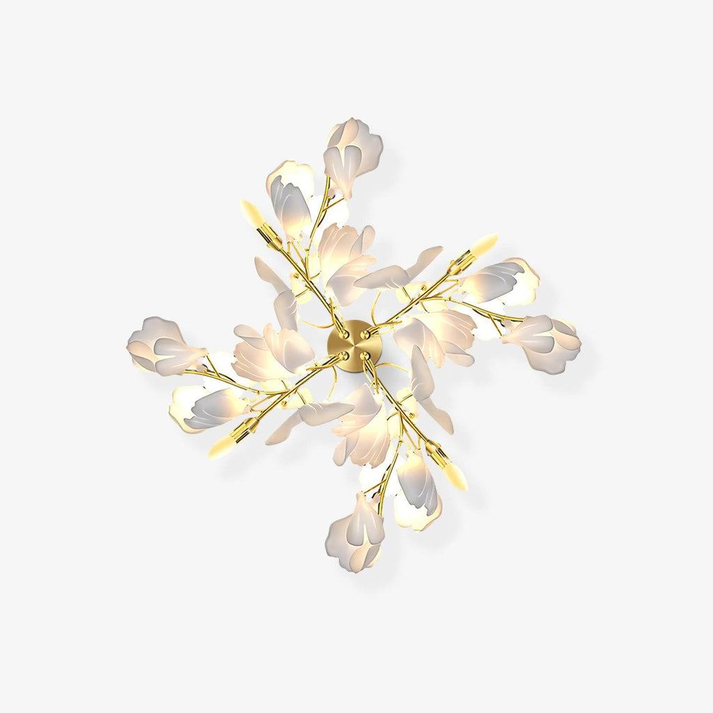 Candeeiro de parede floral - elegância dourada e luz suave