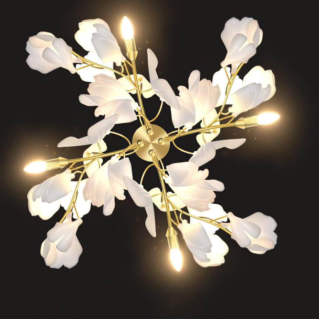 Candeeiro de parede floral - elegância dourada e luz suave