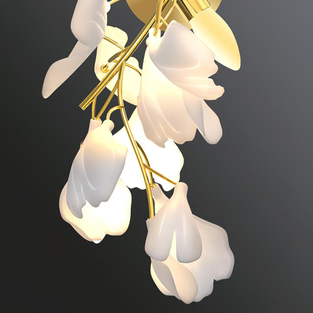Candeeiro de parede floral - elegância dourada e luz suave