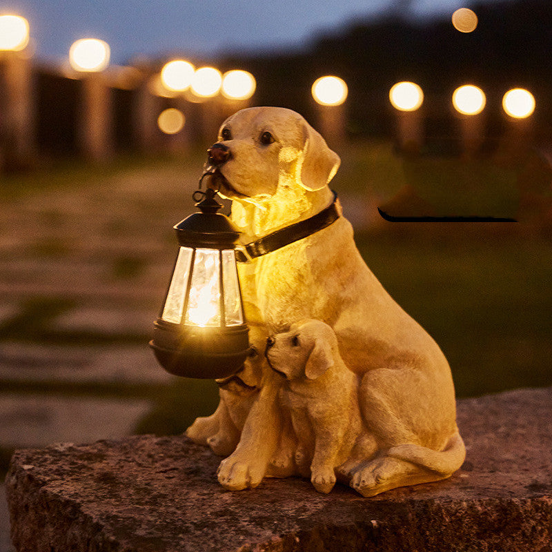 Statue De Chien Solaire Avec Lanterne LED