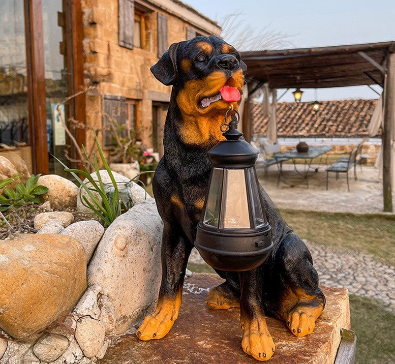 Statue De Chien Solaire Avec Lanterne LED — vue 2