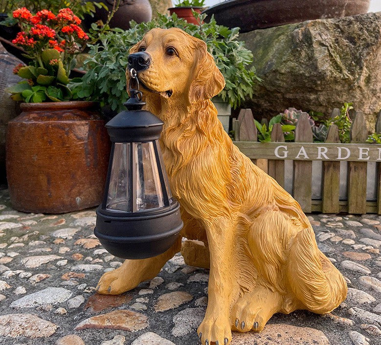 Statue De Chien Solaire Avec Lanterne LED — vue 3
