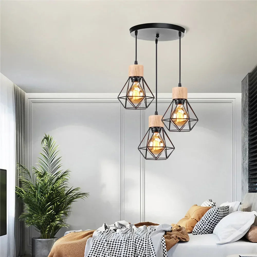 Suspension Cage Métal et Bois Style Vintage Industriel