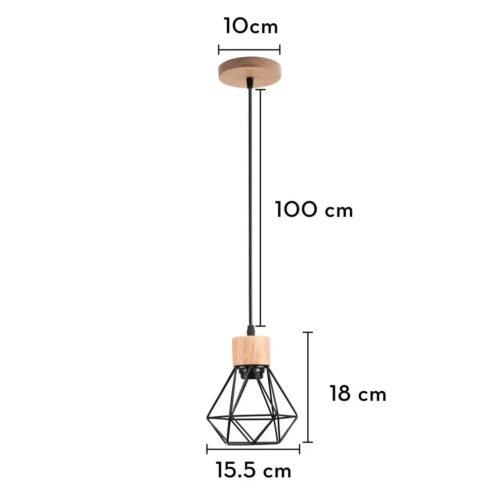 Suspension Cage Métal et Bois Style Vintage Industriel