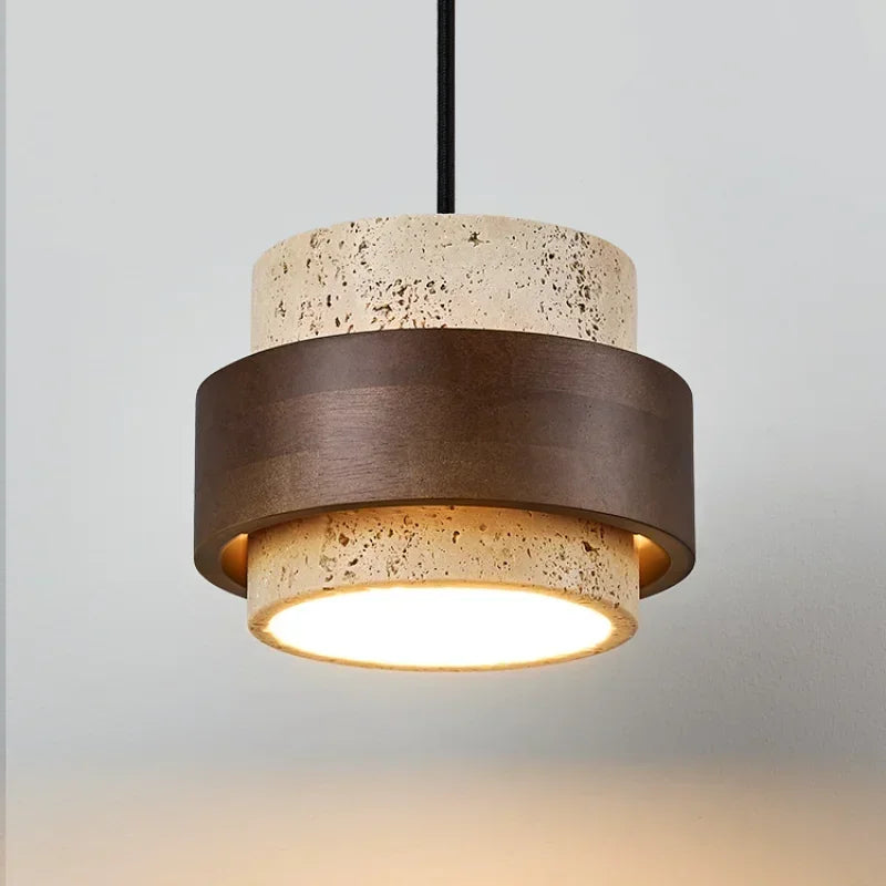 Suspension LED en Pierre et Bois Couleur Noyer Rétro