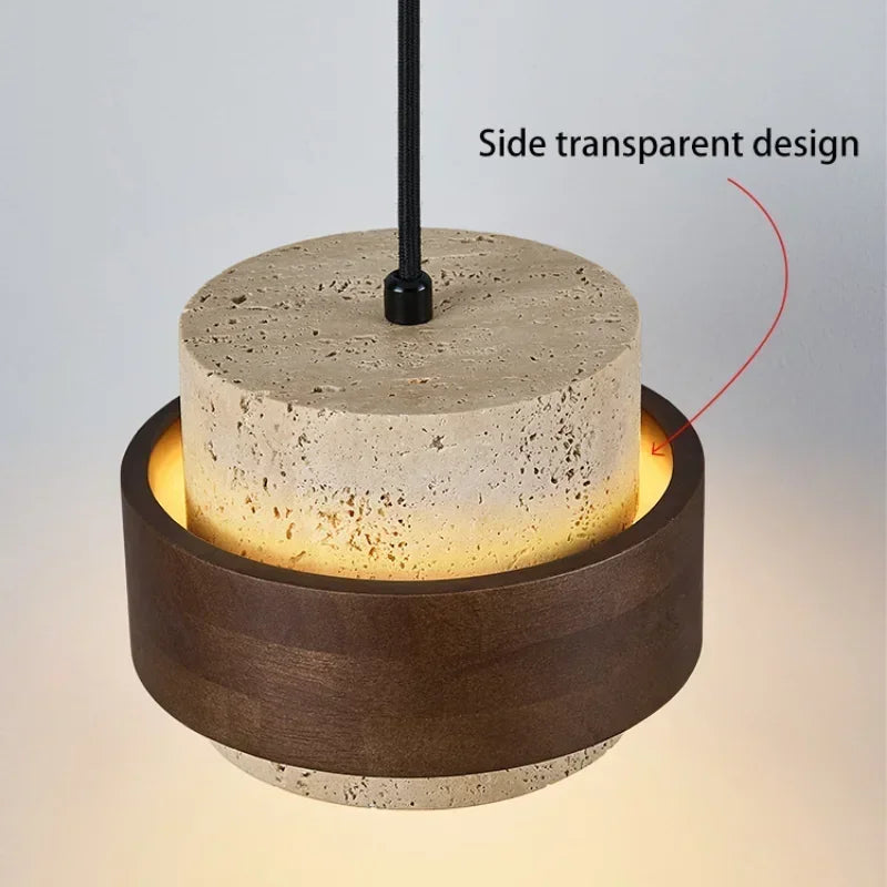 Suspension LED en Pierre et Bois Couleur Noyer Rétro