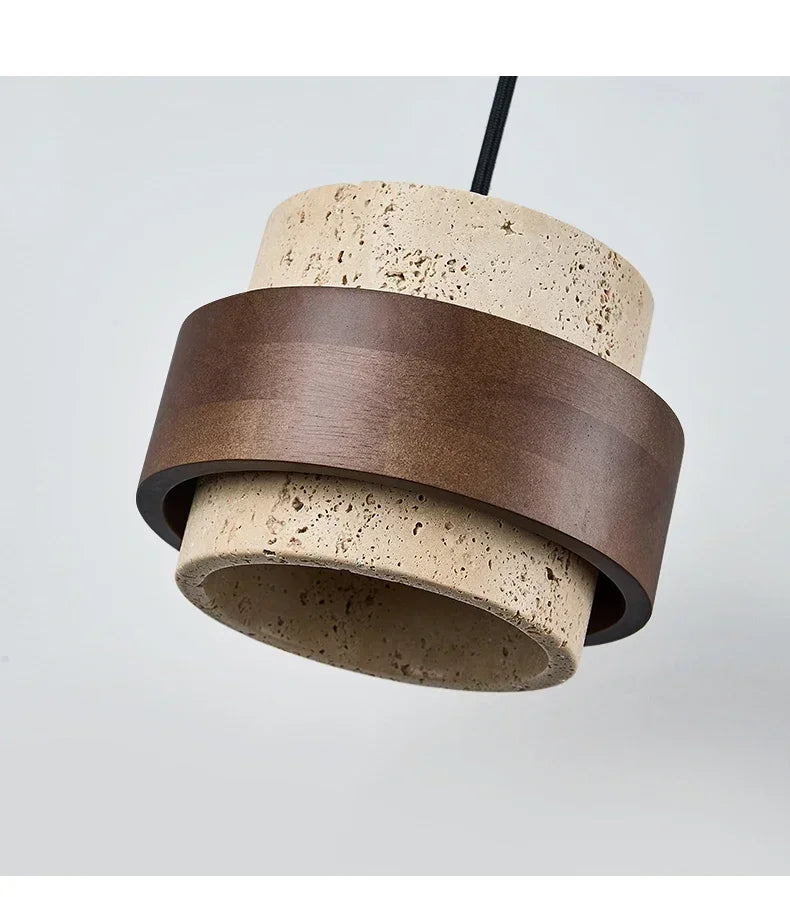 Suspension LED en Pierre et Bois Couleur Noyer Rétro
