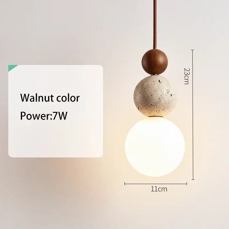 Suspension Pierre et Bois Style Bauhaus pour Chevet et Chambre LED